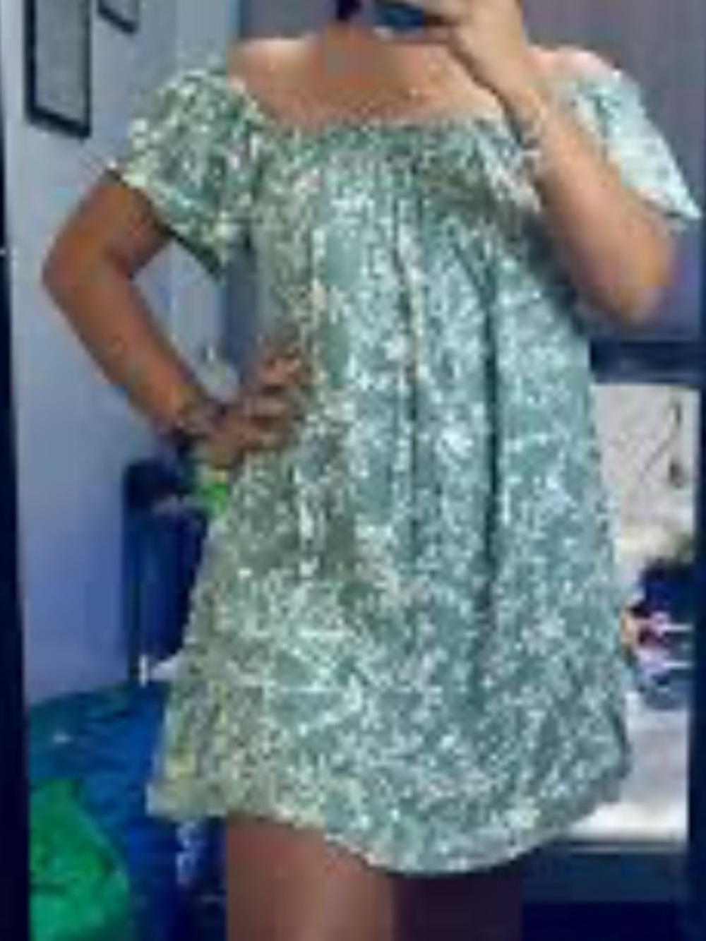 Wonderlust floral print 100-% cotton Dress Tunic Size Large Green and Tan